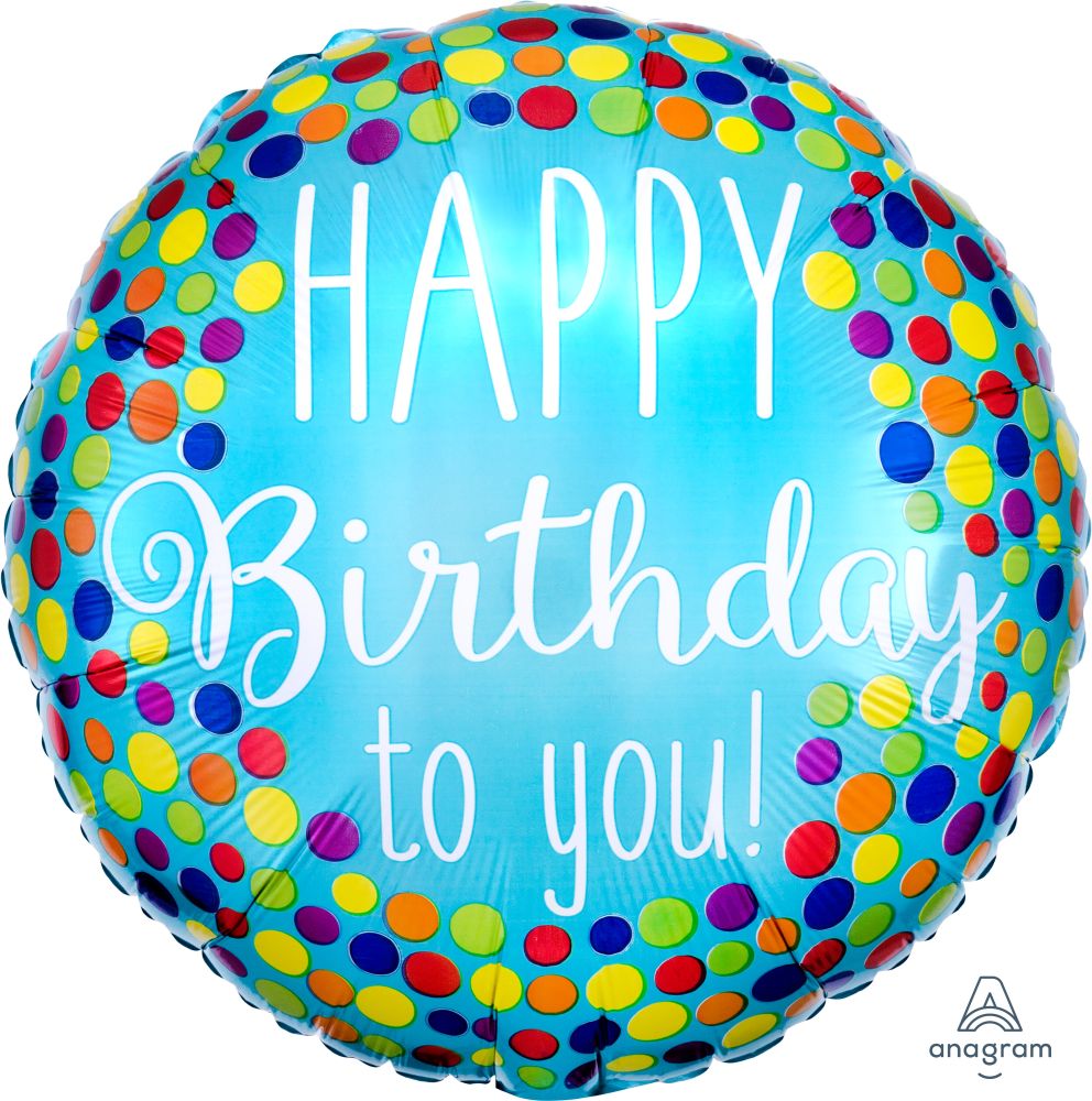 FOIL 18" HAPPY BIRTHDAY TO YOU DOTS
