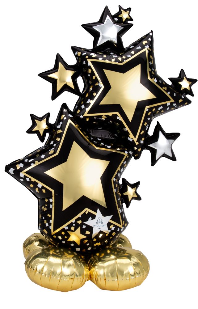 FOIL STAR CLUSTER BLACK AND GOLD BALLOONS 59" AirLoonz