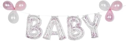 BALLOON BANNER KIT BABY PINK WITH GLITTER 16"