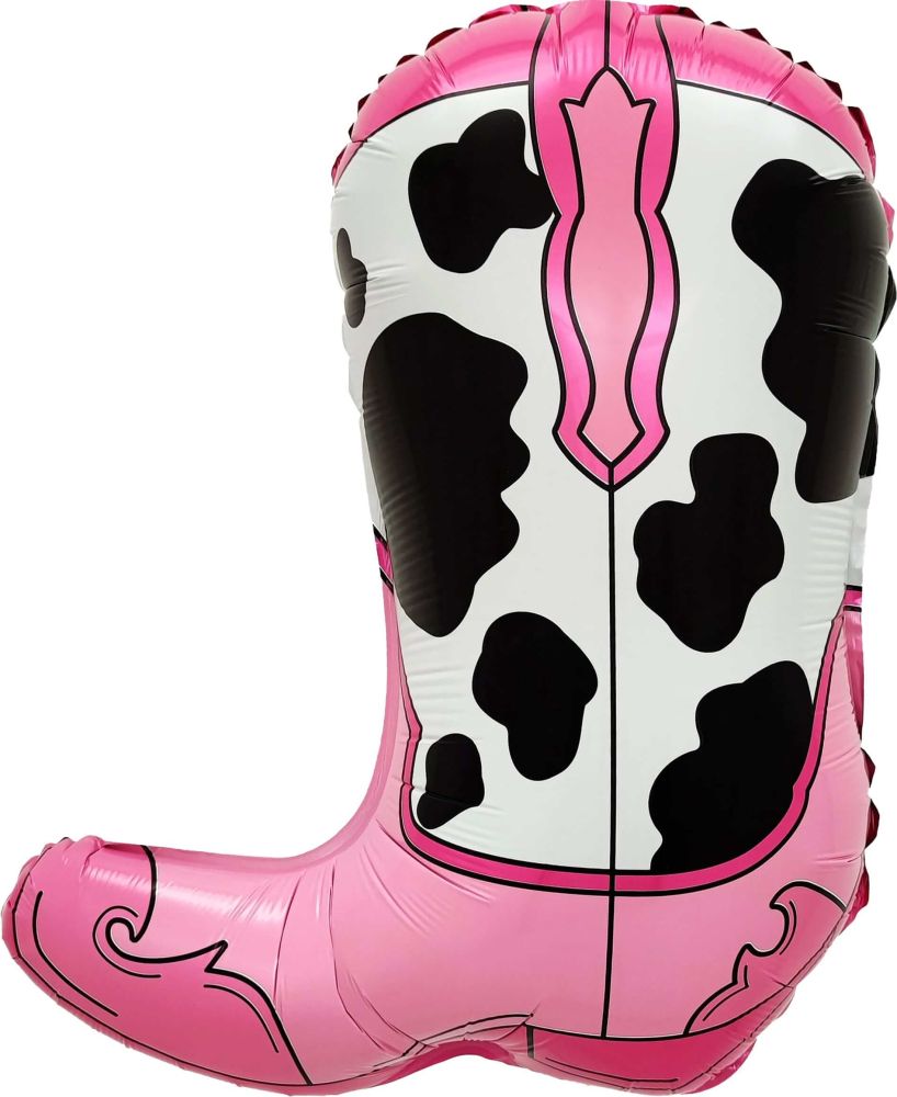 FOIL PINK COW PRINT COWBOY BOOT BALLOONS 23"