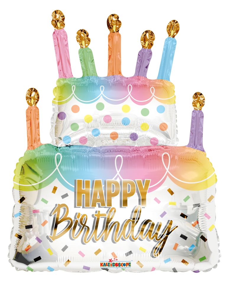 FOIL BIRTHDAY CAKE AND CANDLES BALLOONS 36" KALEIDOSCOPE