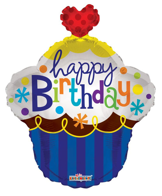 FOIL 22" SHAPE CUPCAKE BIRTHDAY WITH HEART SHAPE