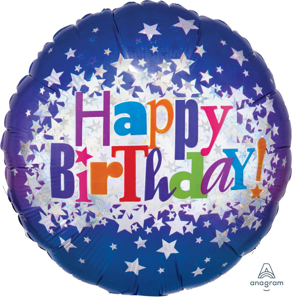 FOIL 18" HOLOGRAPHIC HAPPY BIRTHDAY BRIGHT STARS