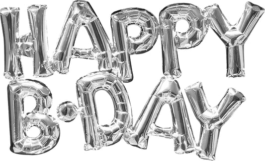 Phrase Happy BDAY Silver Balloon 30"