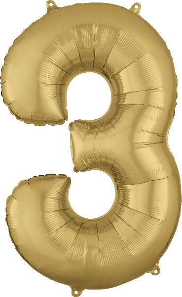 34" GOLD NUMBER  3 Oh Ballons