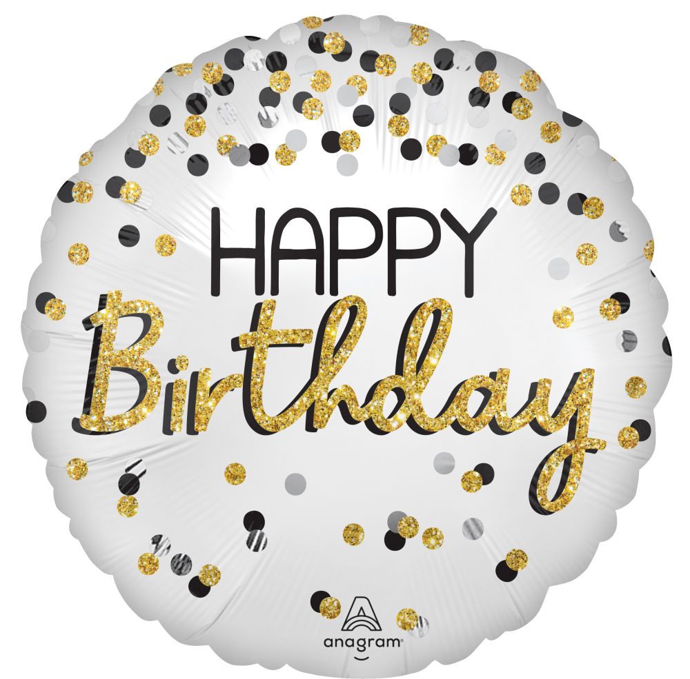 FOIL 18" BLACK SILVER GOLD HAPPY BIRTHDAY