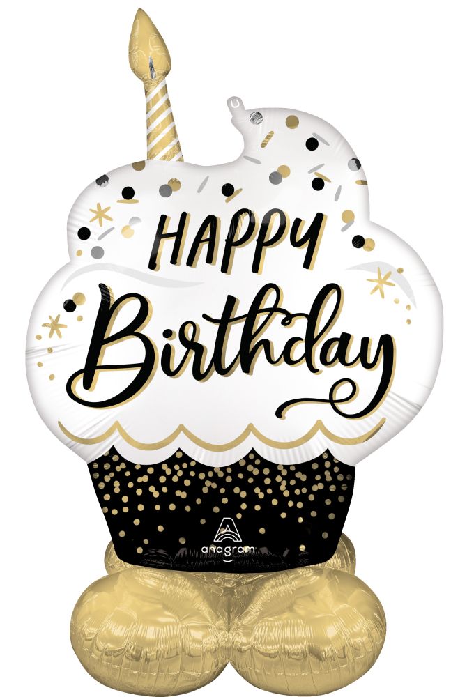 FOIL CUPCAKE HAPPY BIRTHDAY WISHES BALLOONS 52" AirLoonz