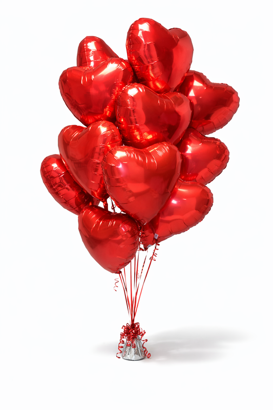 RED HEART FOIL BALLOON BOUQUET – DOZEN