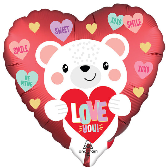 FOIL 18" SATIN LOVE YOU WHITE BEAR