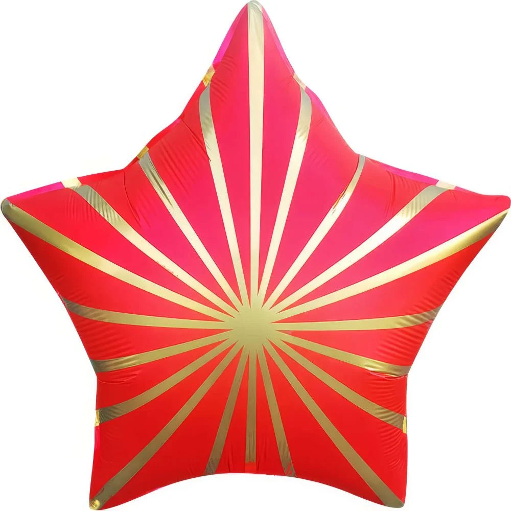 MATTE RED GOLDEN RAYS STAR BALLOON 18"