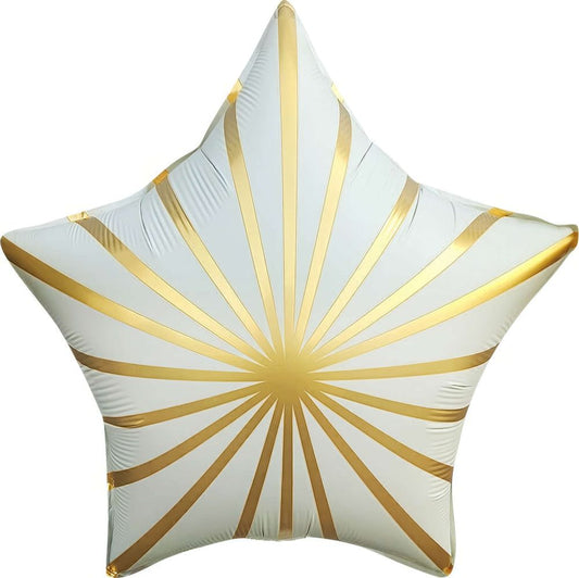 MATTE WHITE GOLDEN RAYS STAR BALLOON 18"