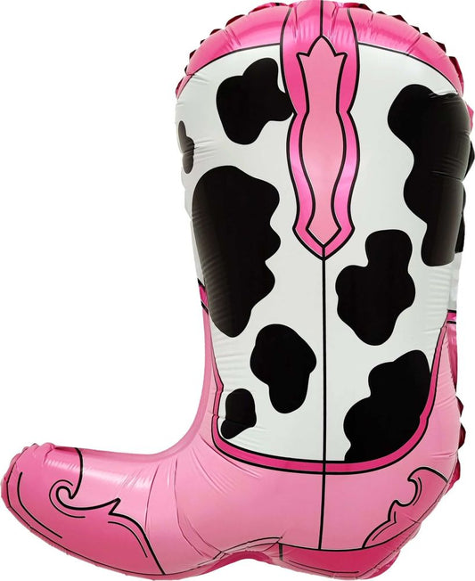 FOIL PINK COW PRINT COWBOY BOOT BALLOONS 23"