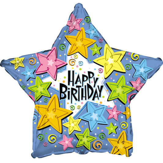 FOIL STAR HAPPY BIRTHDAY SWIRLS AND STARS 31" CTI