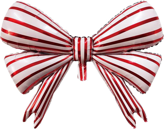 RED STRIPED WHITE  BOW BALLOON 30"